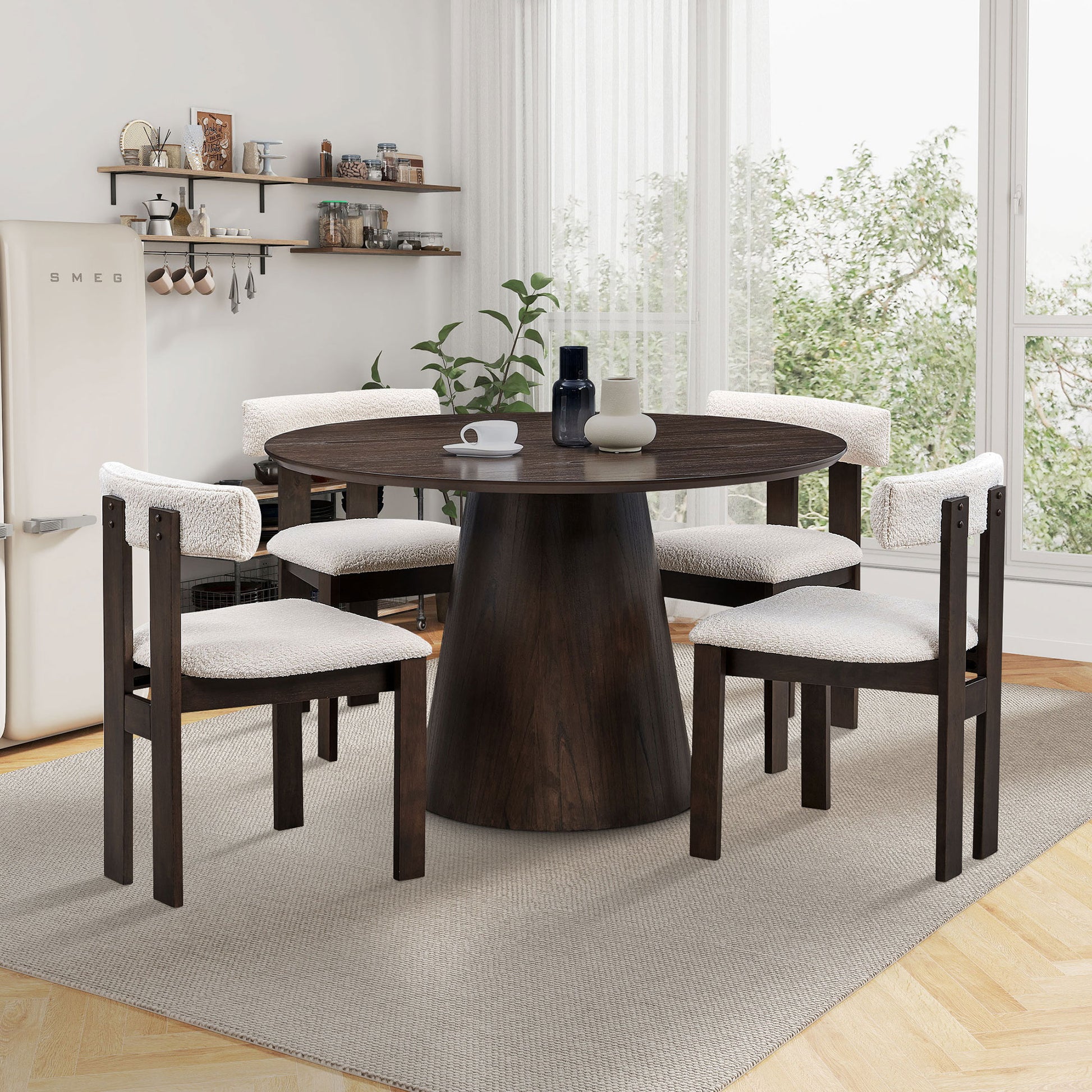 Table With Chairs Wooden Dining Table Set, Modern Round Mdf Kitche