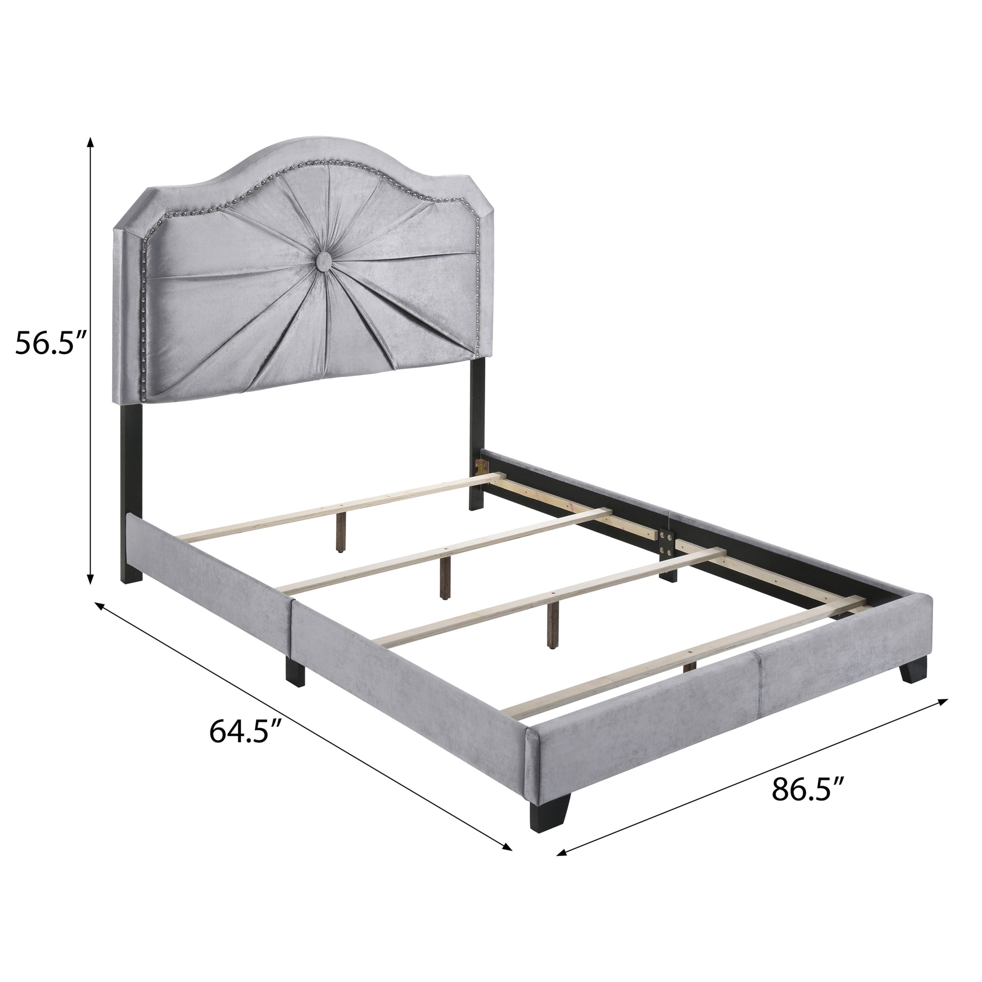 Grey Queen Panel Bed Queen Grey Wood Bedroom Luxury Poplar Velvet Velvet