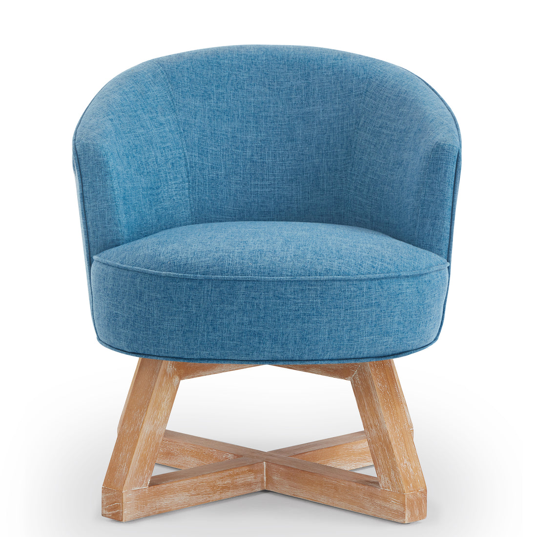 Swivel Chair With Cross Shaped Wooden Base,Lounge Chair With Solid Wood Legs, 360 Freely Swivel Chairclassic Linen Fabric For Living Room, Bedroom, Office, Dresser Light Blue Light Blue Primary Living Space American Design,Artsy,Classic,Modern Rubberwood