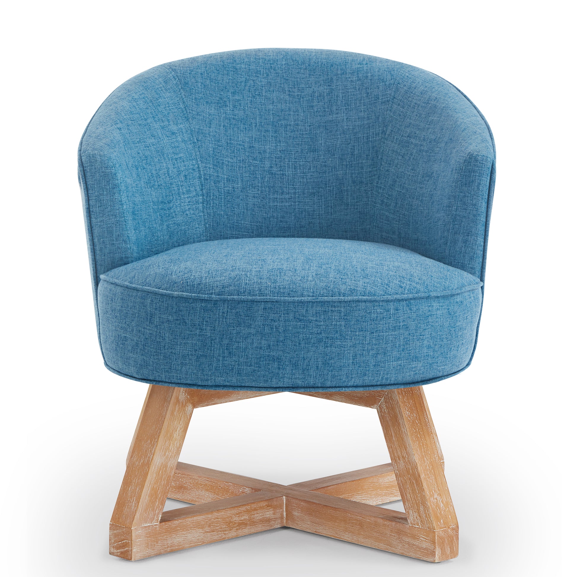 Swivel Chair With Cross Shaped Wooden Base,Lounge Chair With Solid Wood Legs, 360 Freely Swivel Chairclassic Linen Fabric For Living Room, Bedroom, Office, Dresser Light Blue Light Blue Primary Living Space American Design,Artsy,Classic,Modern Rubberwood