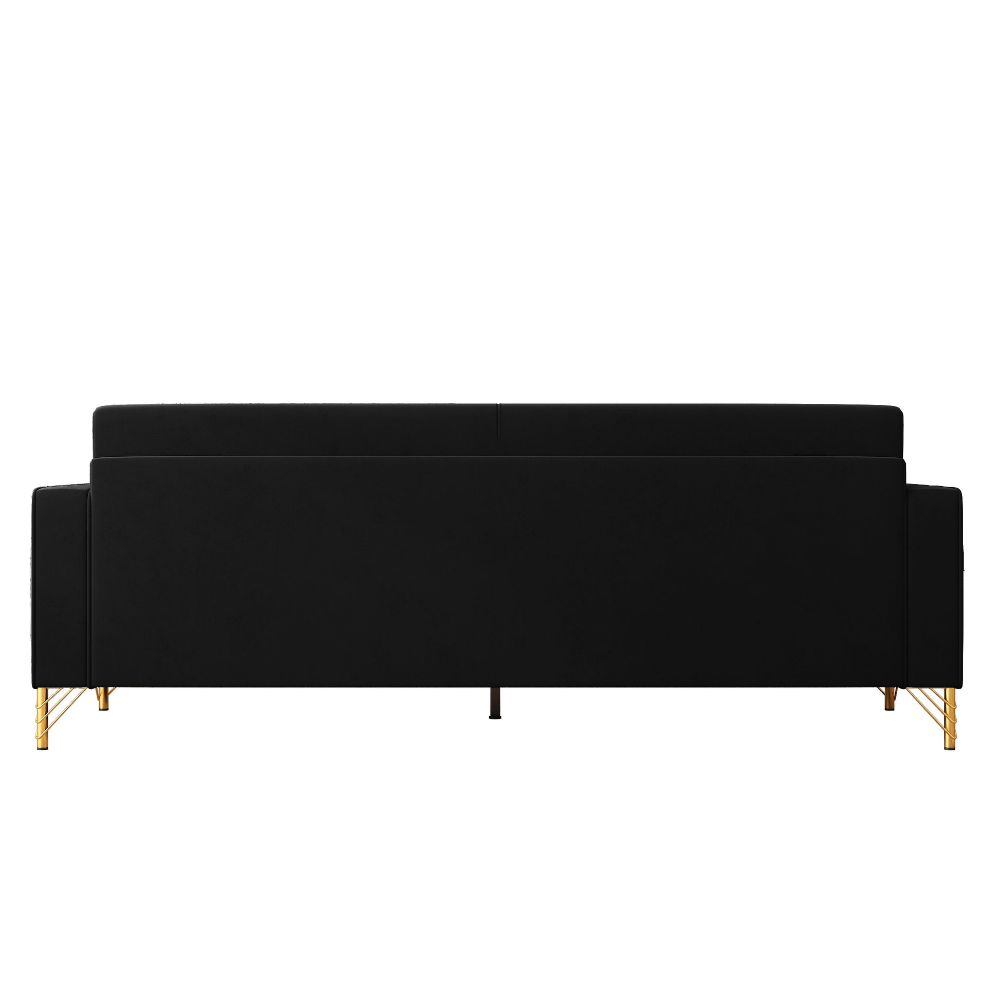 Fx P18 Bk Sofa Luxury Velvet Sofa With Gold Accents Modern 3 Seat Couch With Plush Cushions, Perfect For Living Room And Office Decor Black Velvet 3 Seat