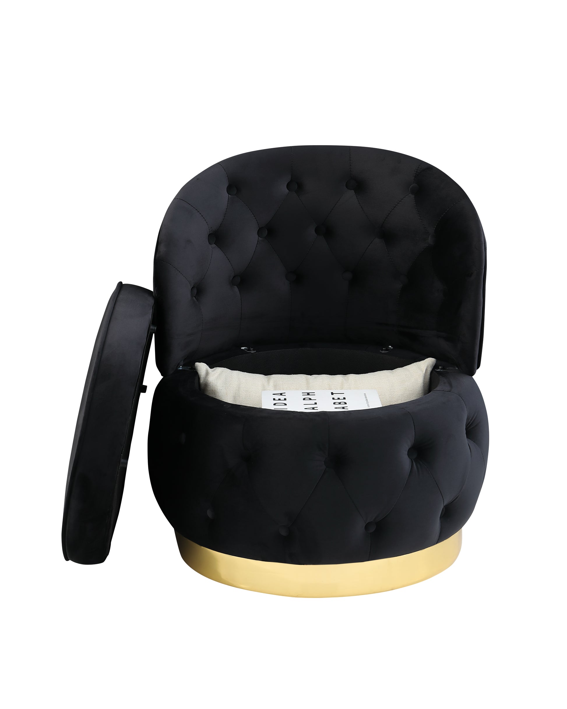 360 Degree Swivel Cuddle Barrel Accent Storage Chairs Black Velvet