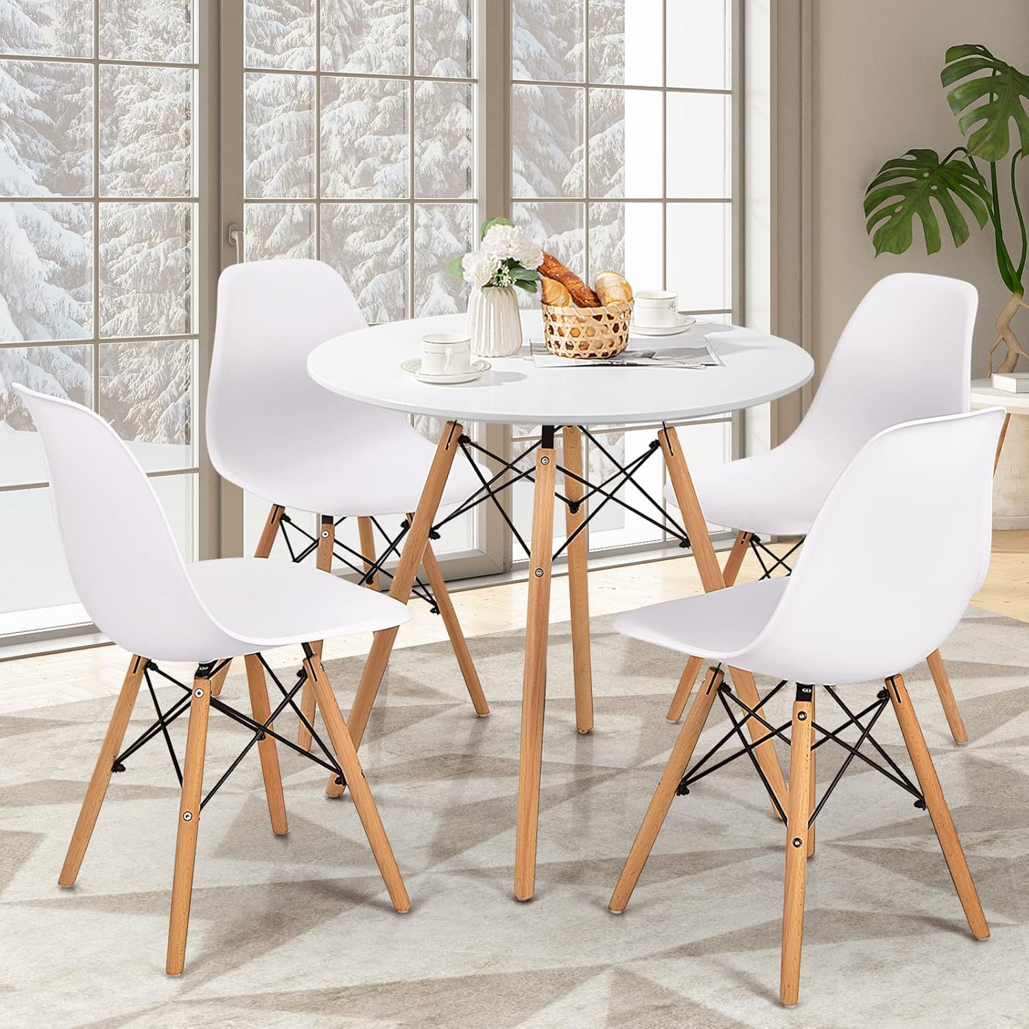 31.5" Round Dining Table Kitchen Table White Dining Table With White Mdf Desktop And Solid Wood Legs .Modern Style Coffee Table Leisure Dining Room Round Table For Kitchen Living Room White Kitchen Round Mdf