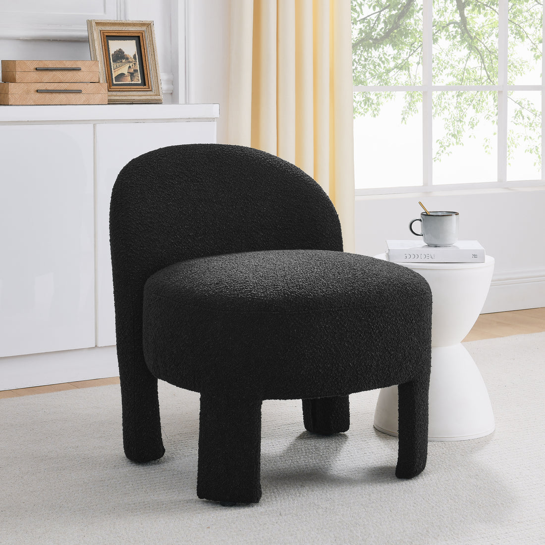 Hoop Gauze Lounge Chair With Soft Cushion And Backrest, Need To Be Assembled, Suitable For Living Room Bedroom Dining Room Black 24.5"*28.75"*28.75" Black Foam