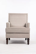 Upholstered Accent Chair, Vintage Armchair With Blue And White Striped Linen Fabric And Trim For Living Room Grey Cotton