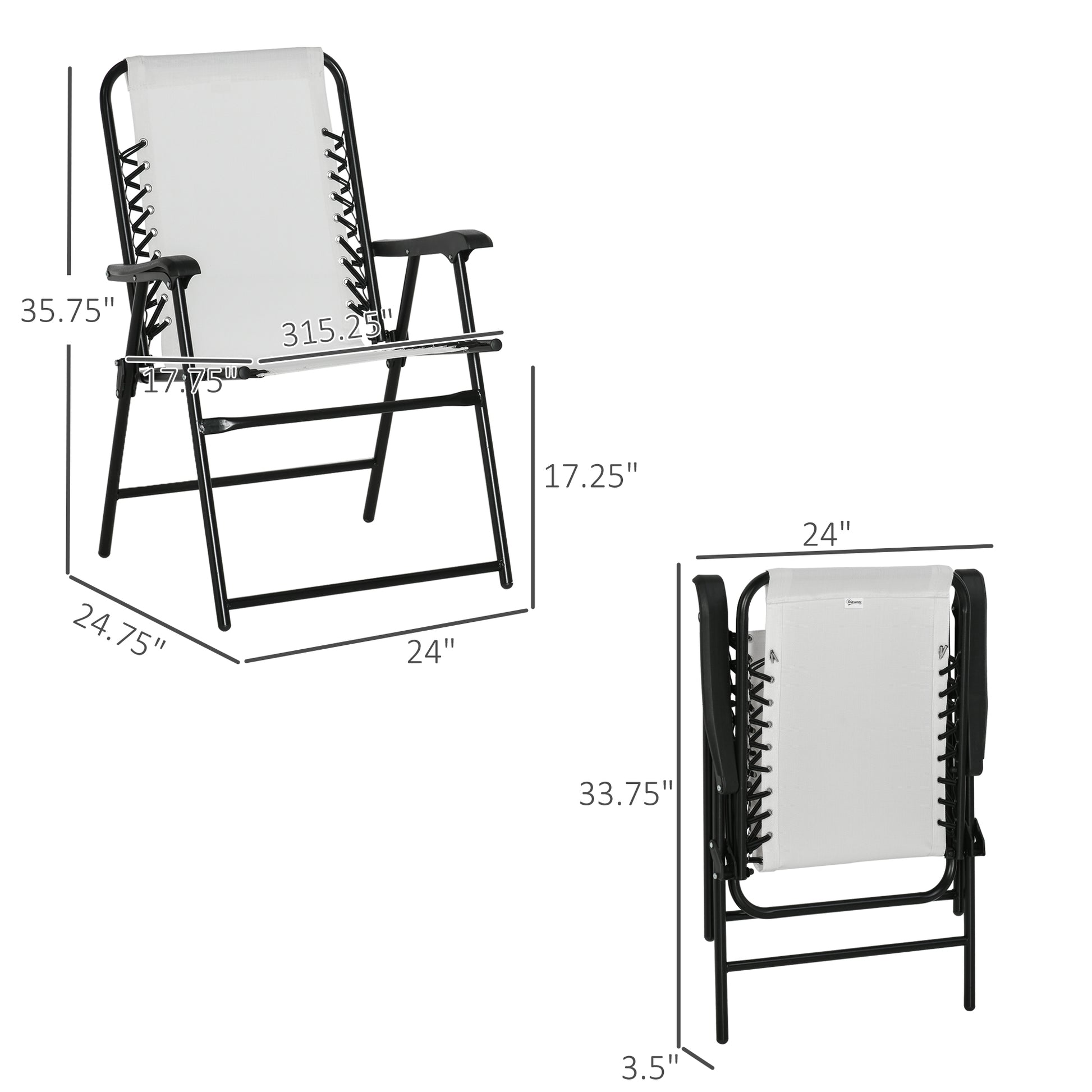 Outsunny Set Of 2 Patio Folding Chairs, Outdoor Bungee Sling Chairs W Armrests, Portable Lawn Chairs For Camping, Garden, Pool, Beach, Backyard, Cream White White Steel