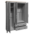 Three Door Storage Wardrobe With Cabinets And Two Hanging Rods,Gray Gray Mdf