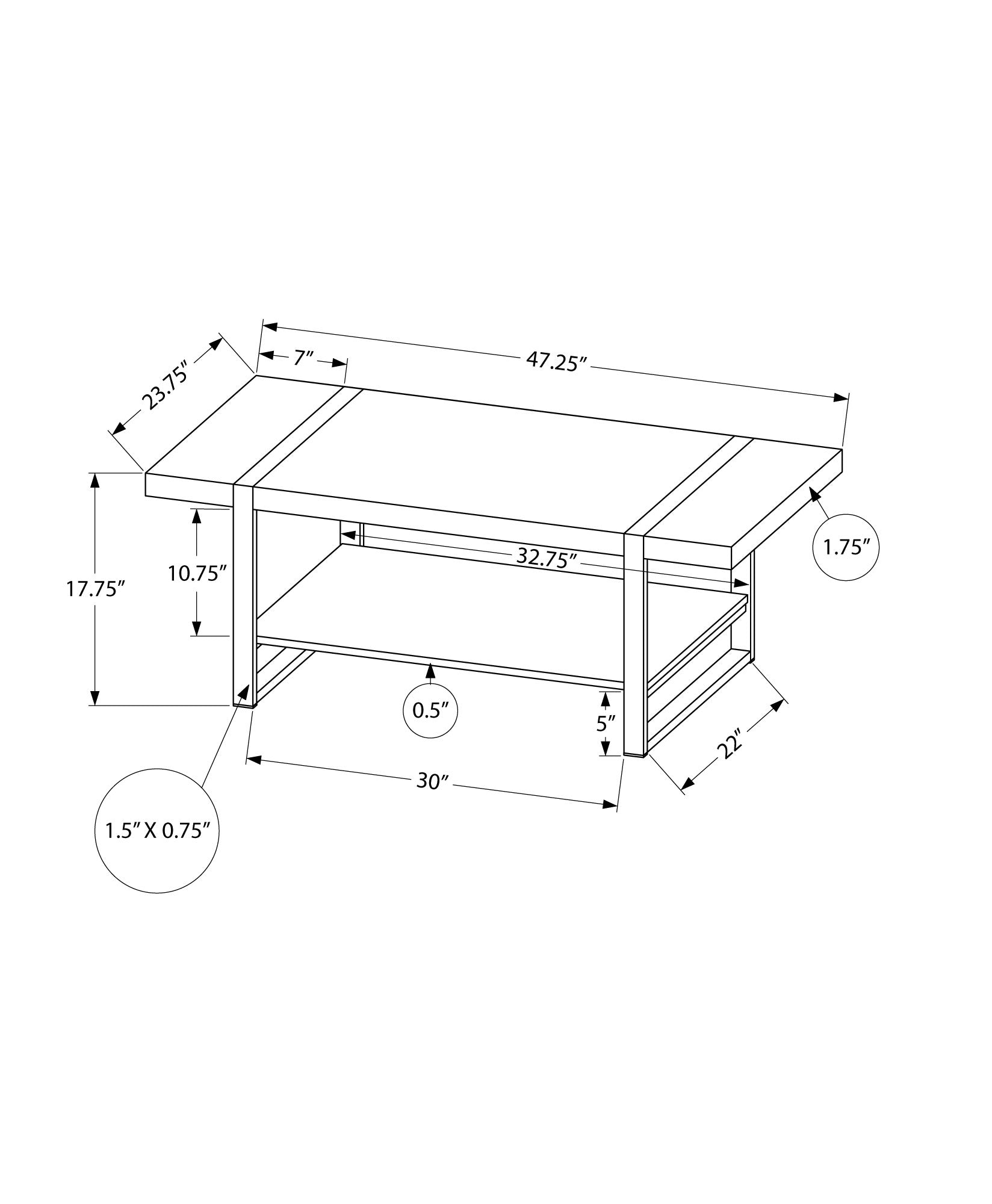 Coffee Table, Accent, Cocktail, Rectangular, Living Room, 48"L, Grey Laminate, Black Metal, Contemporary, Modern Grey Mdf