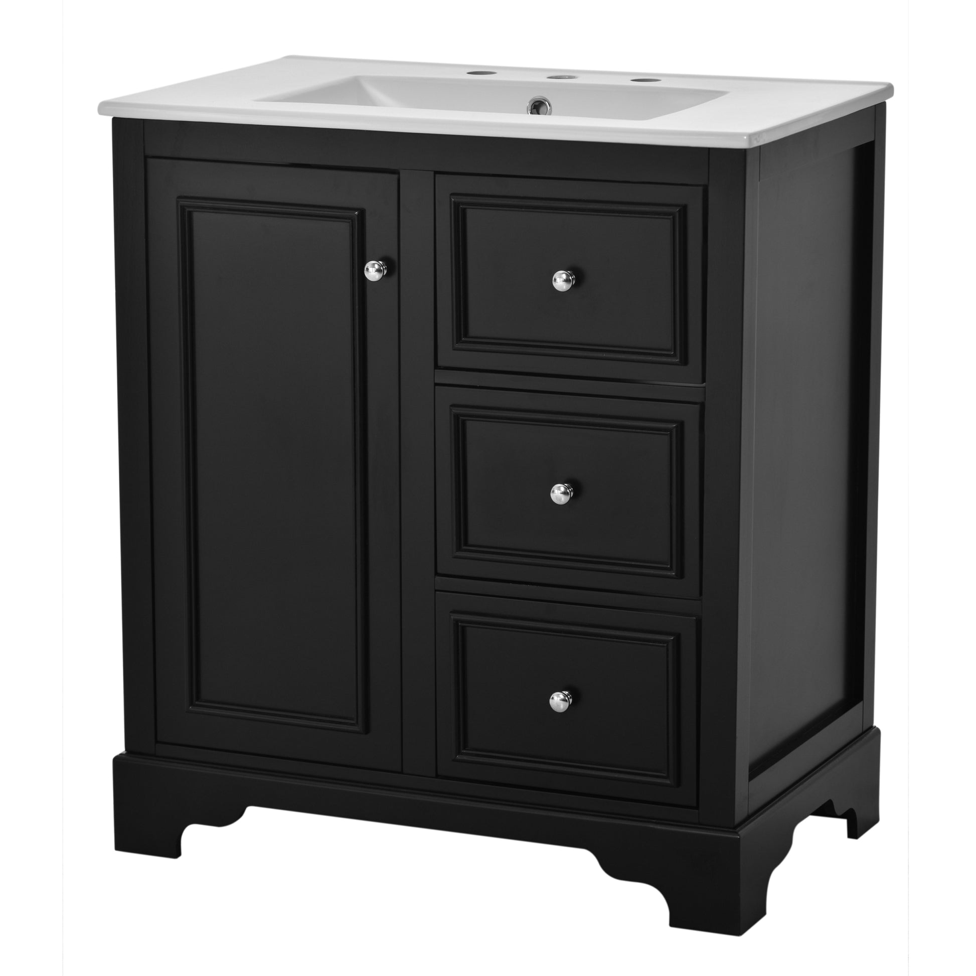 30 Inch Bathroom Vanity With Sink, Modern Elegant Bathroom Storage Cabinet With 3 Drawers And Adjustable Shelves, Freestanding Vanity Set With Mirror Cabinet, Single Sink Bathroom Vanity Black Bathroom Solid Wood Mdf Glass