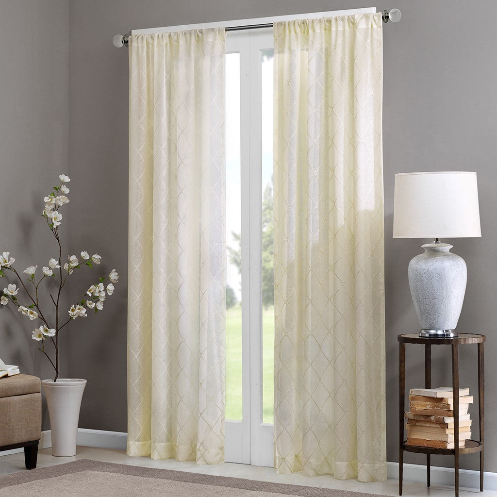 Diamond Sheer Window Curtain Panel Only 1 Pc Panel Ivory Polyester