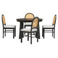 5 Piece Retro Functional Dining Set With 1 Extendable Dining Table And 4 Upholstered Chairs With Rattan Backrests For Dining Room And Kitchen Espresso Espresso Solid Wood Mdf