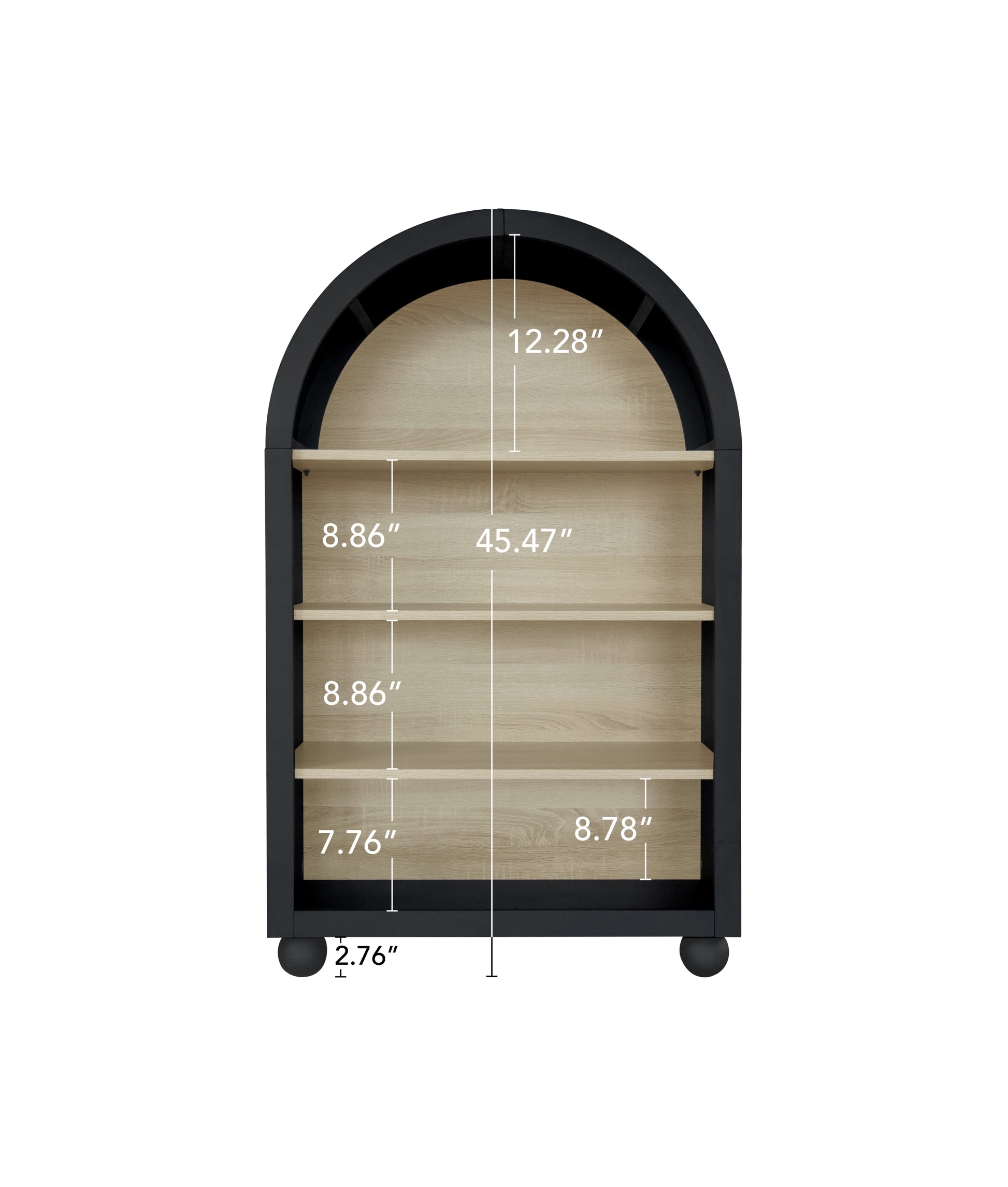 Modern Ached Bookshelf4 Layer Bookcasearched Display Cabinet Storage Shelves For Living Room, Bed Room ,Study 4 Black Natural Mdf