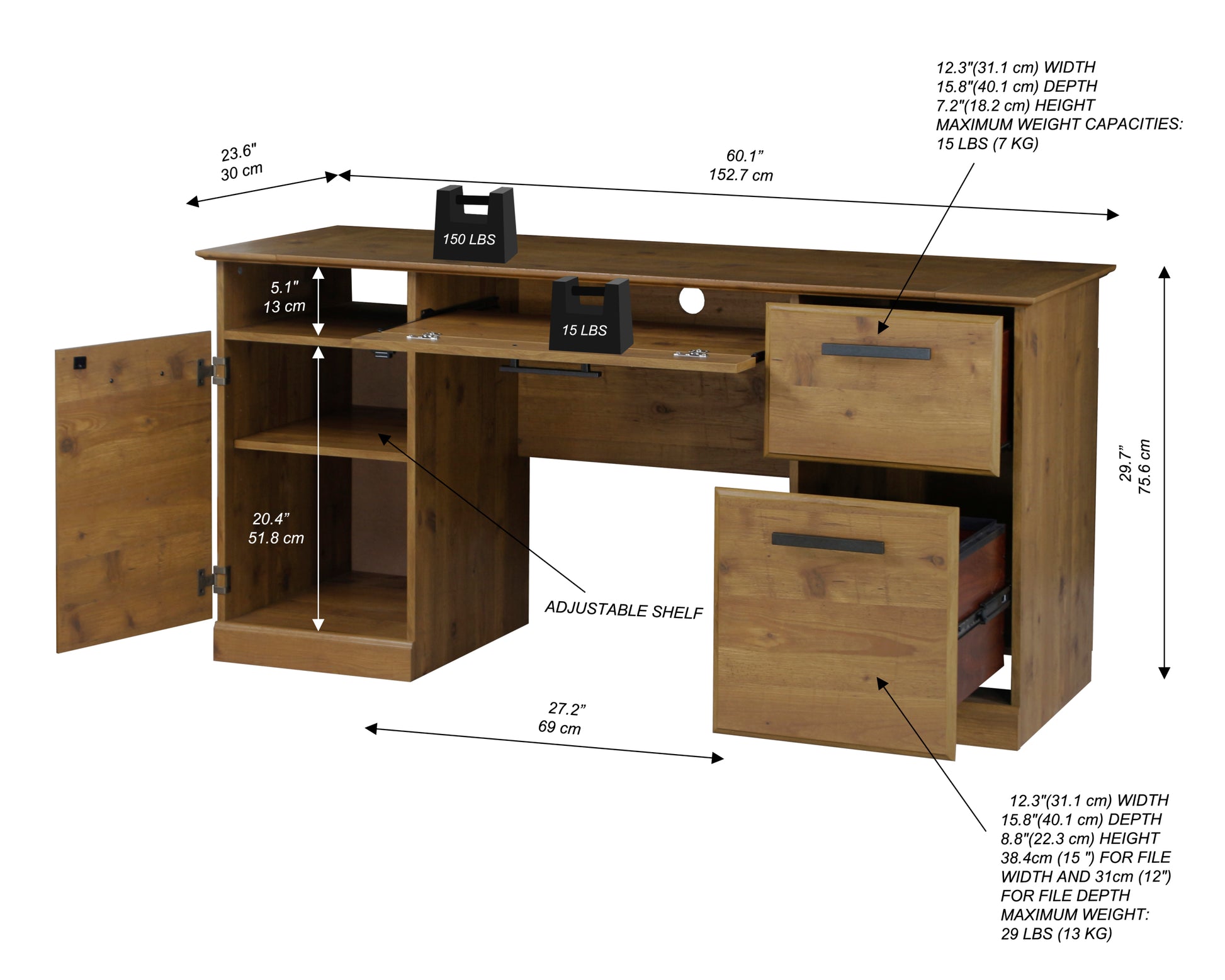 60" Writing Desk Base 60" Writing Desk Top "Rustic Old Pine Executive Desk With Large Storage Ideal For Home Office And Study Areas" Old Pine Solid Wood