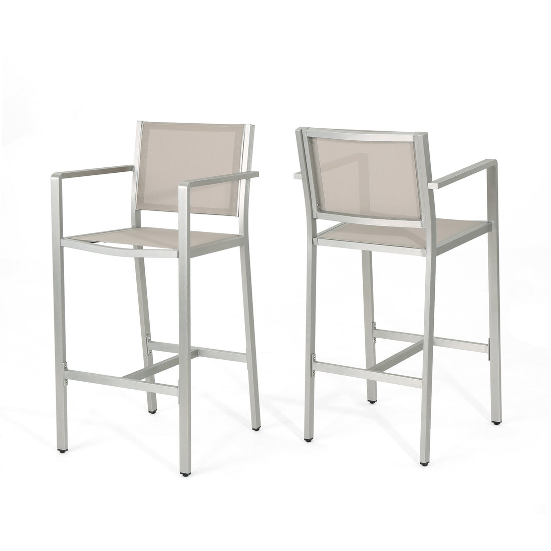 Aluminium Bar Stool With Outdoor Mesh Silver Aluminium