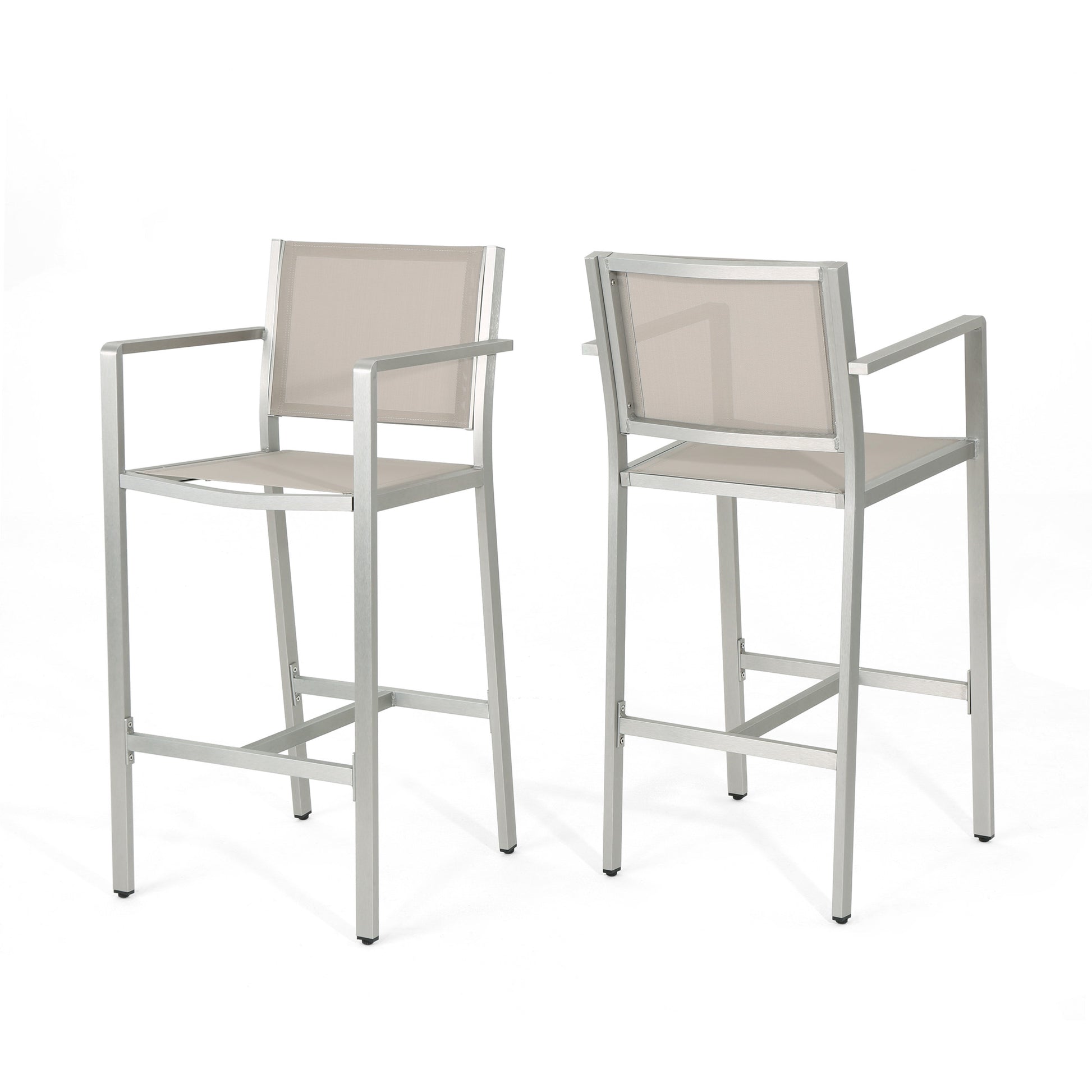 Aluminium Bar Stool With Outdoor Mesh Silver Aluminium