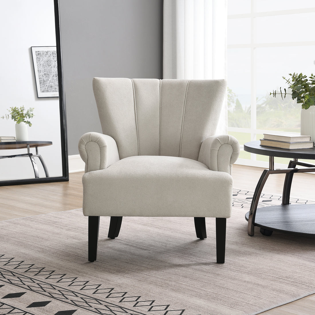 Modern Accent Living Room Chairs,Polyester Armchair Club Chair With Channel Back, Accent Chair For Living Room, Bedroom Reading Room, Soft Fabric, Wooden Leg, Light Grey Grey Primary Living Space Modern Foam Plywood