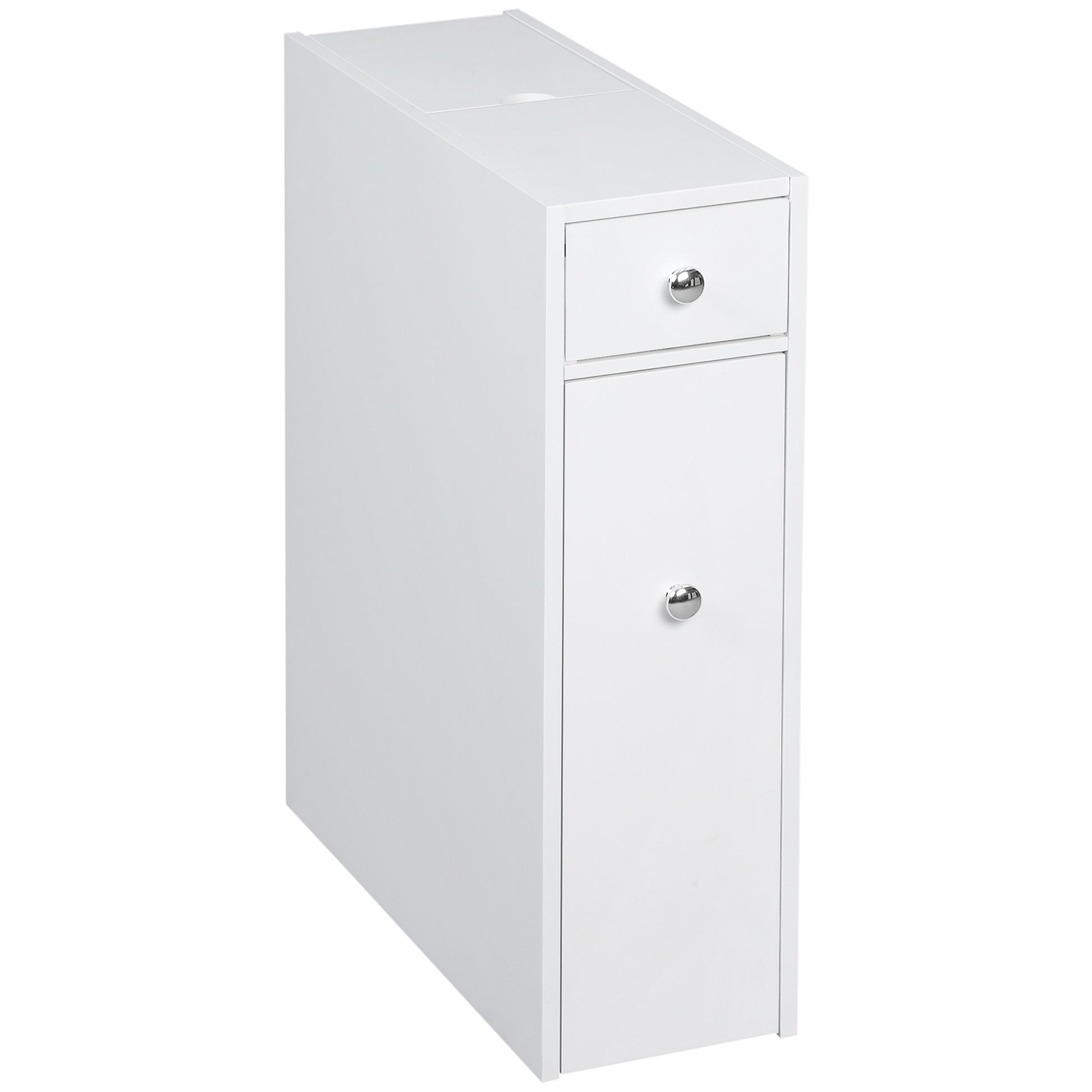 Homcom Wooden Narrow Modern Bathroom Furniture Cabinet, White White Mdf