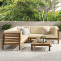 Oana Outdoor Wooden Sectional Set With Cushions, Beige Beige Acacia Wood