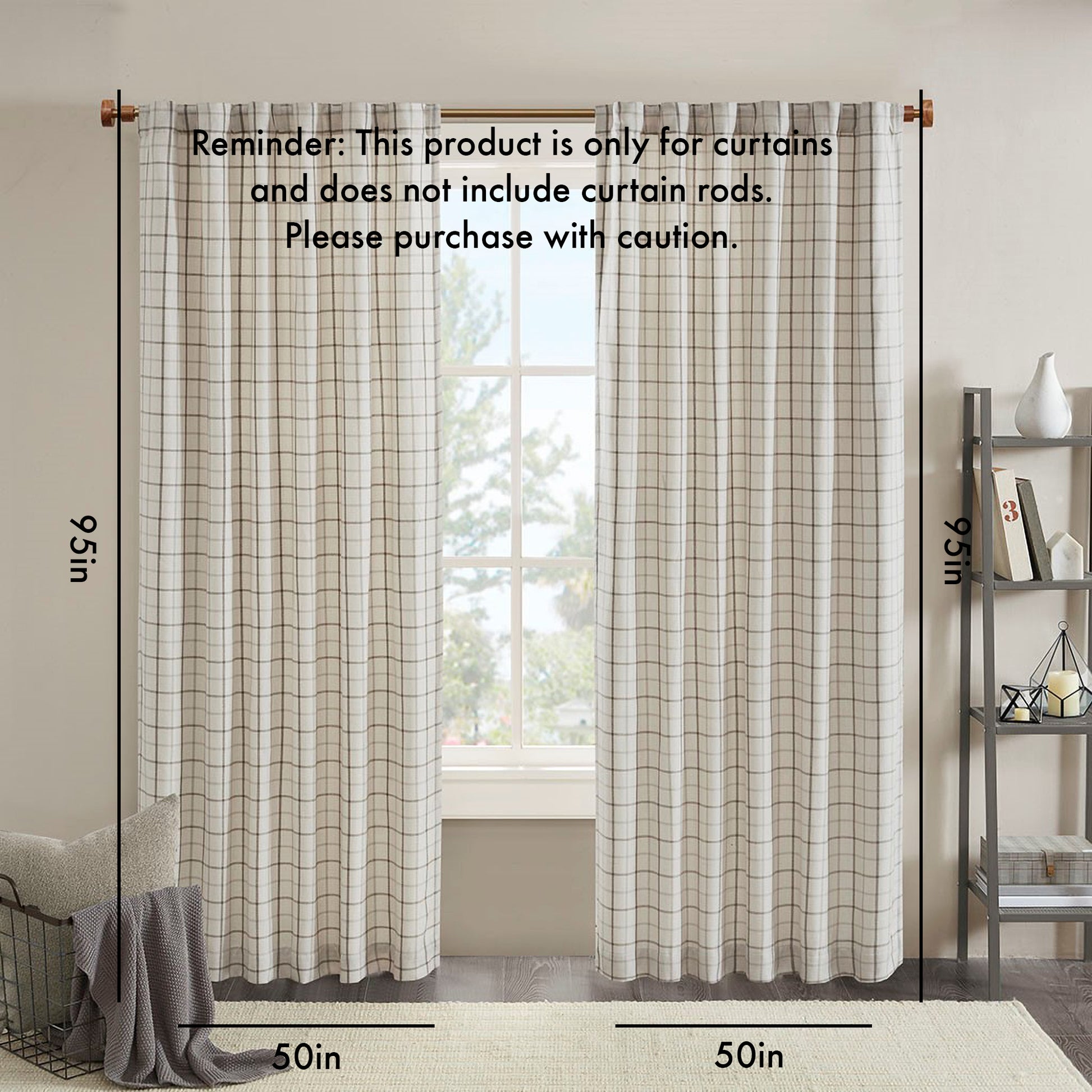 Plaid Rod Pocket And Back Tab Curtain Panel With Fleece Lining Natural Polyester