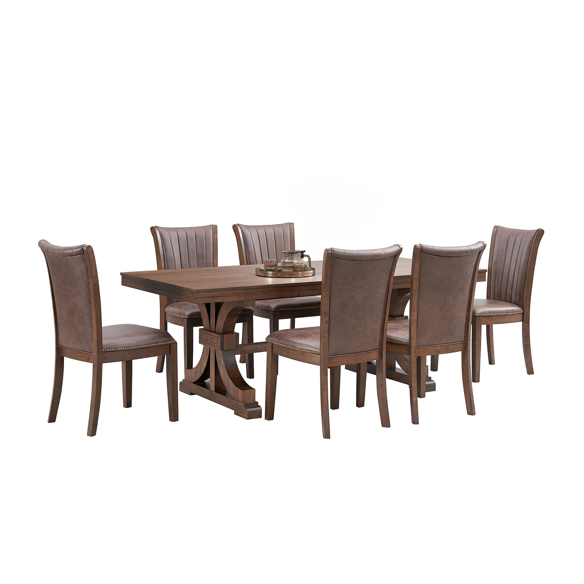 Mid Century Modern Dining Table Set For 7,Rectangular Table And 6 Kitchen Room Chairs,7 Piece Kitchen Table Set For Dining Room,Faux Leather Upholstered 6Pcs Side Chairs,Oak Oak Rubber Wood