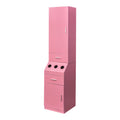 Salon Station, Barber Stations With 2 Tier Storage Shelf With Door, Hair Styling Storage Cabinet With 2 Drawer, A Large Storage Cabinet & 3 Hot Tool Holders Pink Particle Board Mdf