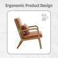 Coolmore Modern Accent Chair, Solid Wood Padding Lounge Armchairs With One Pillow For Living Room, Bedroom, Guest Room Light Brown Pu Light Brown Brown Primary Living Space Modern Rubberwood Foam Pu Leather