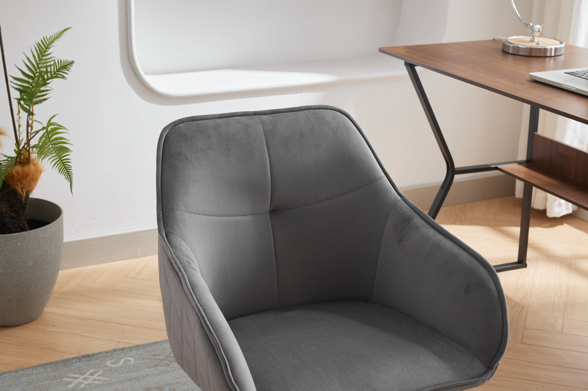 Velvet Office Desk Chair, Modern Home Desk Chair With Wheelsvanity Chairs For Living Room, Bedroom,Study Room Grey Black Foam Polyester Blend