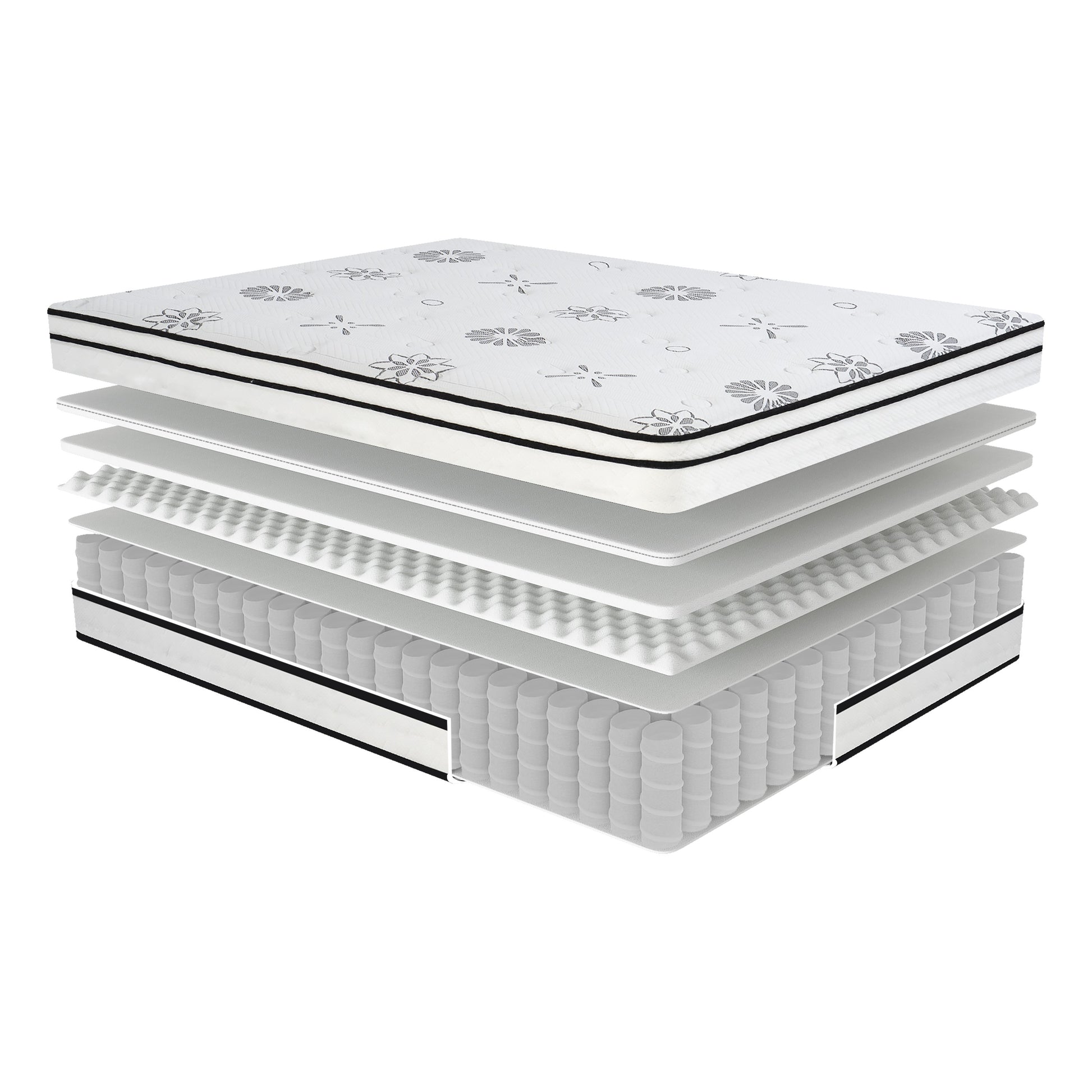 12 Inch Queen Mattress Highlyquilted Cover Hybrid Mattress, White, Plush Foam Mattress In A Box, Luxury Comfort Mattress White Bedroom Foam Spring Queen