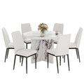 7 Piece Round Dining Table Set, 42 Inch Modern Round Table And 6 Upholstered Chairs For Dining Room, Kitchen Room, Living Room, Easy Assembly Metal White 42 Inches Modern Pedestal Round Mdf Mdf