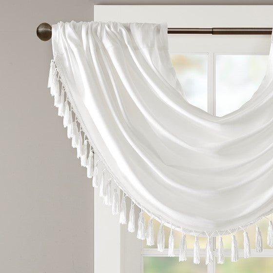 Faux Silk Waterfall Embellished Valance White 38X46" White Polyester