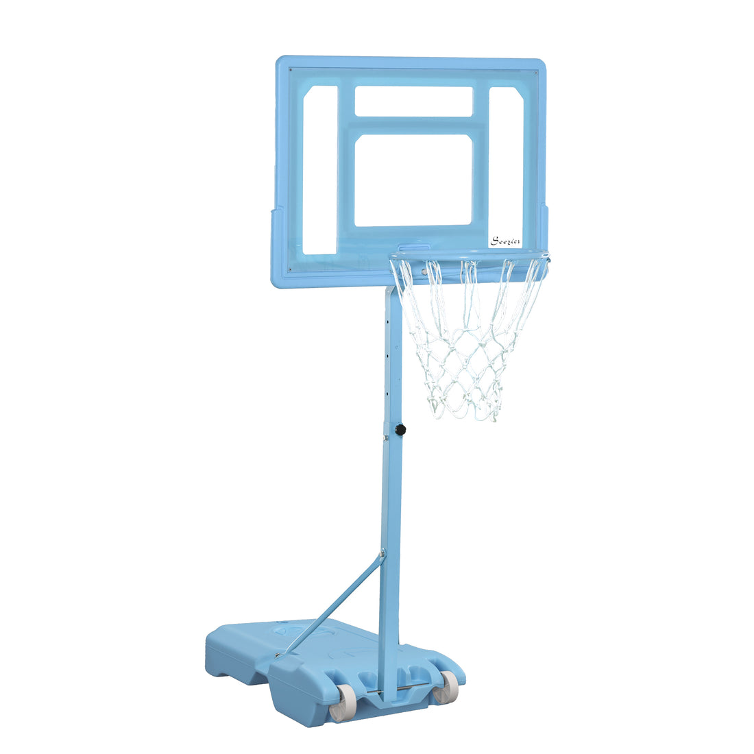 Soozier Poolside Basketball Hoop Stand, 36.5" 48.5" Height Adjustable Portable Hoop System W Clear Backboard & Fillable Base For Whole Family, Blue, White Blue Steel