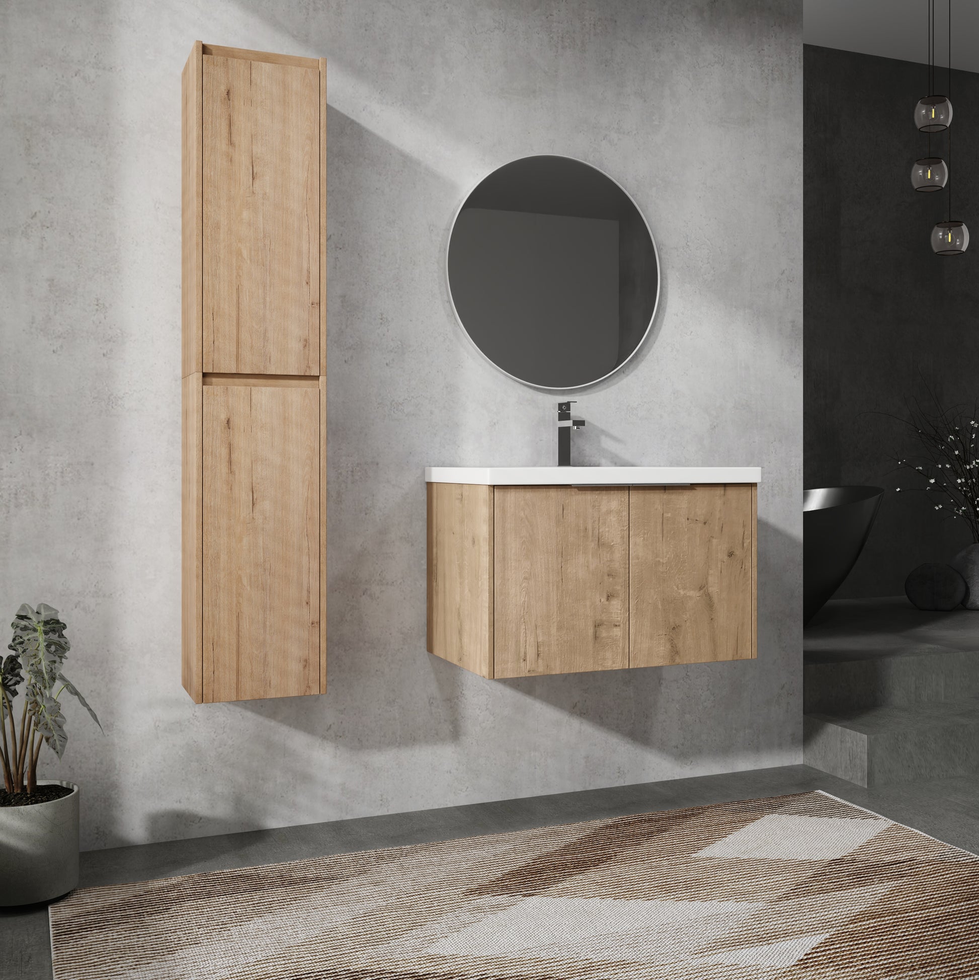 30" Wall Mounted Bathroom Vanity With Sink And Side Cabinet, Soft Close Doors,00112Imo X 2 00630Imo Combination Cabinet Kd Packing Imitative Oak Bathroom Modern Plywood Plywood