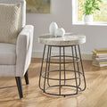 Side Table Black White Marble Metal