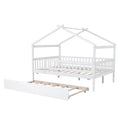 Full Size Wooden House Bed With Twin Size Trundle, White Full White Solid Wood Mdf