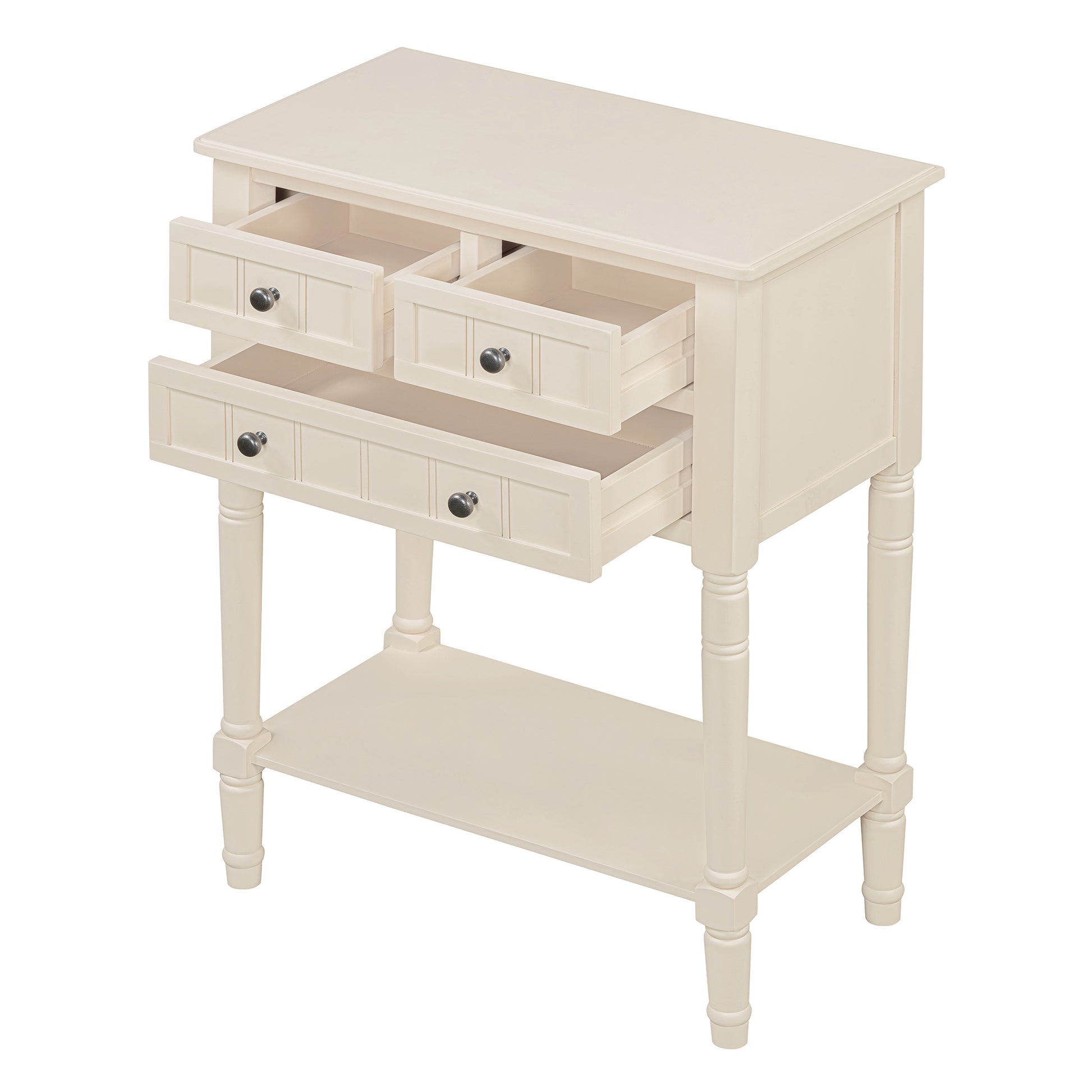 Narrow Console Table, Slim Sofa Table With Three Storage Drawers And Bottom Shelf Beige Beige Solid Wood Mdf