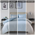 Reversible Yarn Dyed Stripe Down Alternative Comforter Set King White Blue Microfiber