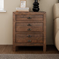 Rustic Farmhouse Style Three Drawer Solid Pine Wood Nightstand With Cup Pulls And Integrated Charge Station Brown 3 Drawers Bedroom Pine Pine,Plywood