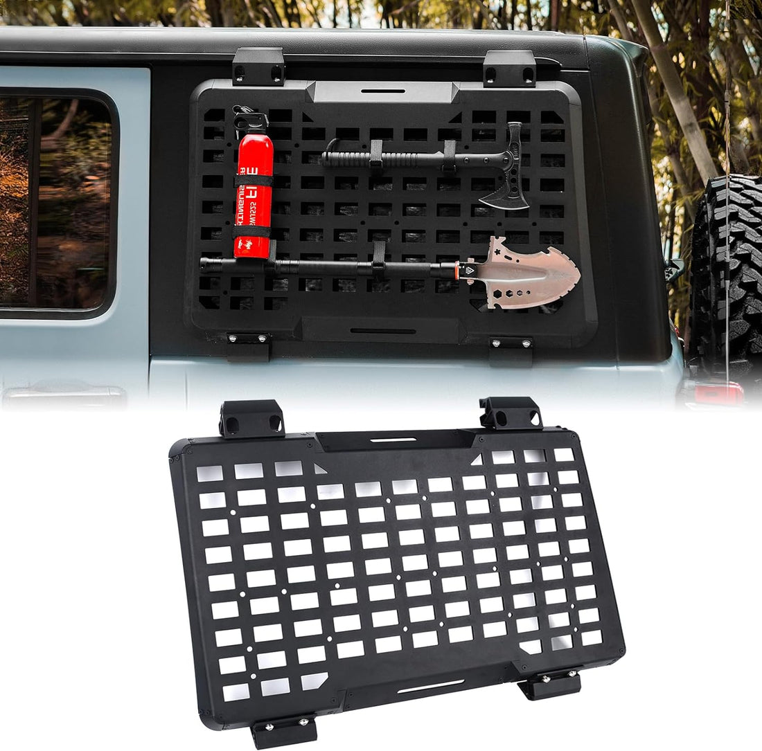 Rear Window Molle Panel Modular Storage Panel System Rear Window Protective Decoration For 2018 2023 Jeep Wrangler Jl 4 Doors, Right Side Black Steel