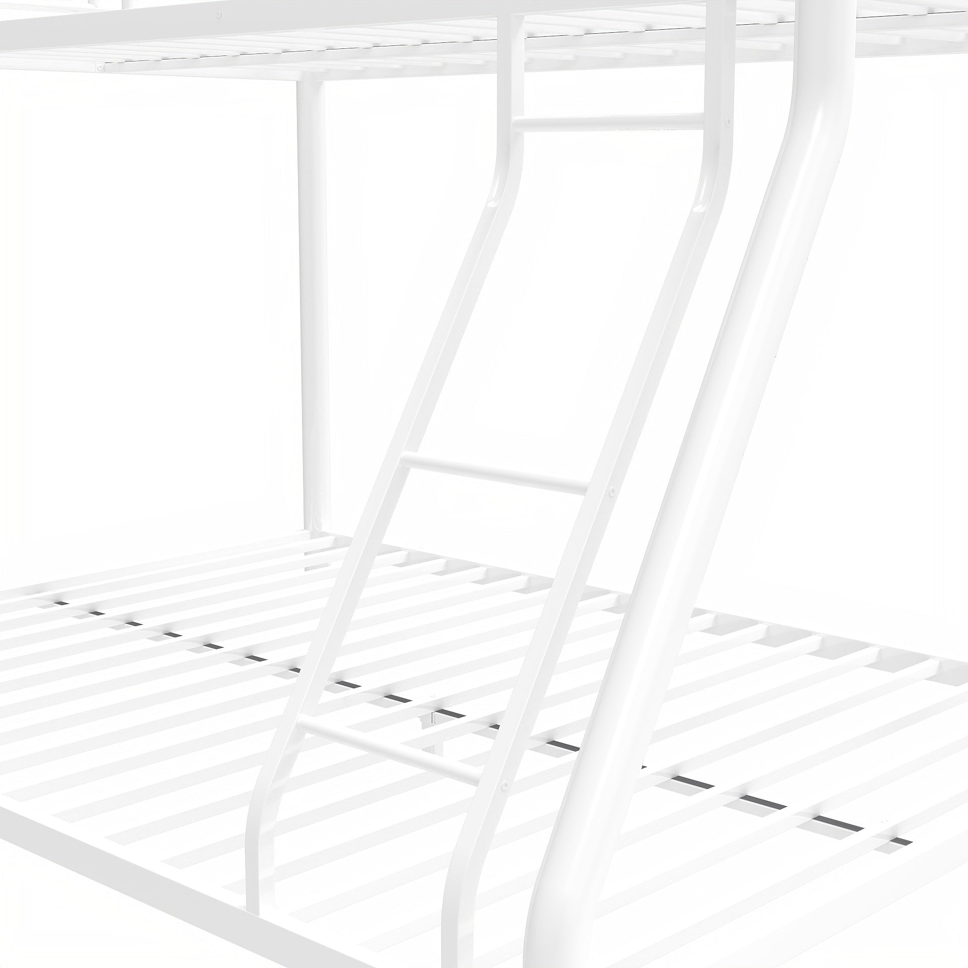 Metal Bunk Bed Twin Over Full Size With Removable Stairs, Heavy Duty Sturdy Frame With 12" Under Bed Storage For Teen & Adults, Teens, No Box Spring Needed, White Box Spring Not Required Full White Metal Bedroom Metal