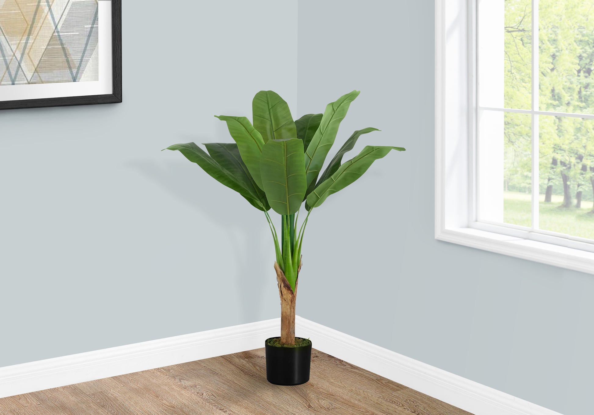 banana tree indoor plant Artificial Plant, 43" Tall, Banana Tree, Indoor, Faux, Fake, Floor, Greenery, Potted, Real Touch, Decorative, Green Leaves, Black Pot Green Plastic