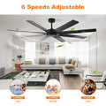 72 Inch Ceiling Fans No Light With Remote Control, 8 Reversible Blade, Quiet Dc Motor, Timer Function, 6 Speed, Industrial Ceiling Fan For Bedroom Home Kitchen Black Black Classic Abs Steel Q235