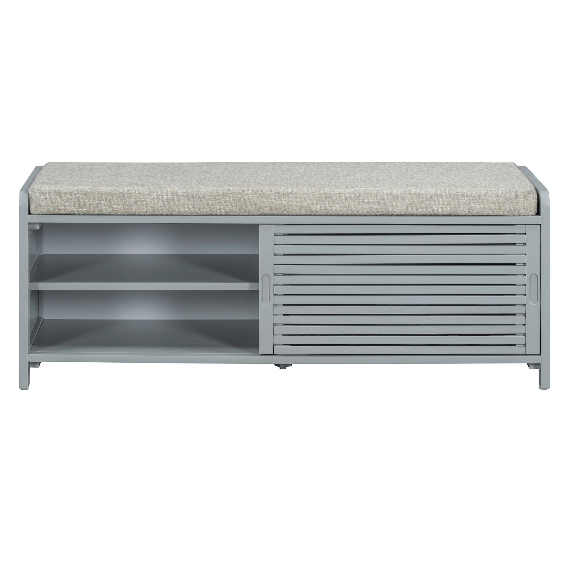 Distressed Shutter Storage Bench With Acacia Veneer For Retro Charm For Living Room, Entryway Grey Grey Mdf