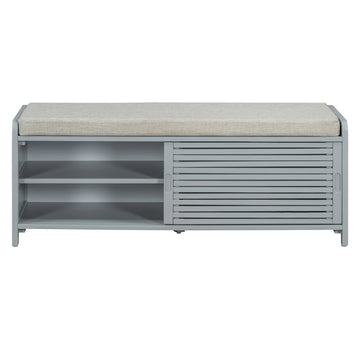 Distressed Shutter Storage Bench With Acacia Veneer For Retro Charm For Living Room, Entryway Grey Grey Mdf