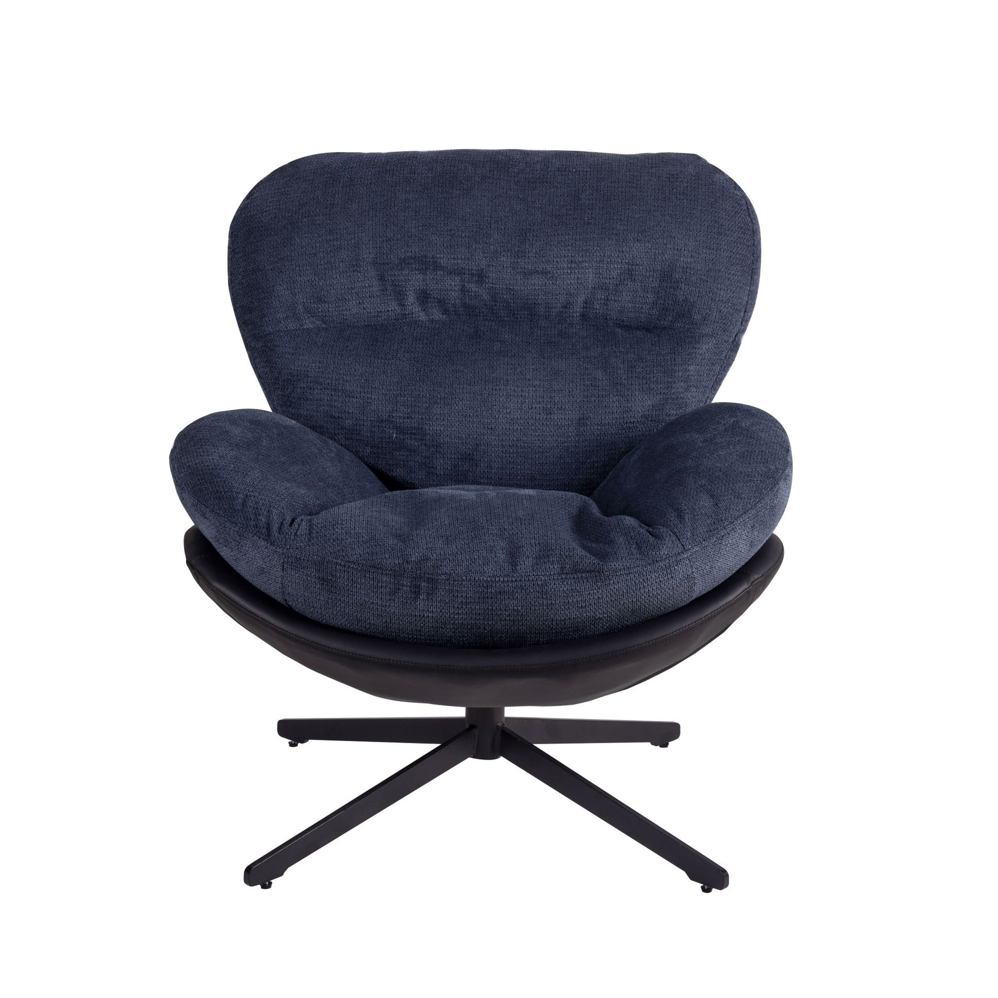 360 Swivel Accent Chair, Modern Chenille Lounge Chair With Faux Leather And Black Metal Base Frame, Comfortable Reading Chair For Small Spaces, Living Room, Bedroom, Reading Corner, Office, Navy Blue Black,Navy Blue Brown Primary Living Space American
