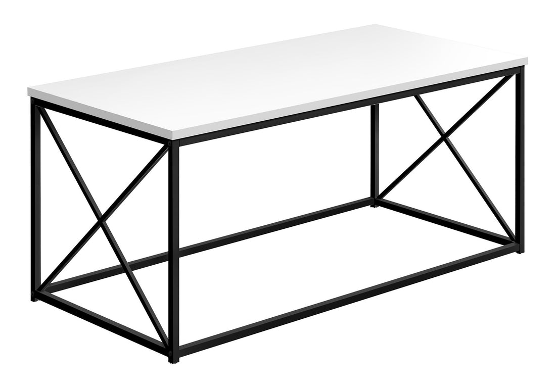 Coffee Table, Accent, Cocktail, Rectangular, Living Room, 40"L, White Laminate, Black Metal, Contemporary, Modern White Particle Board