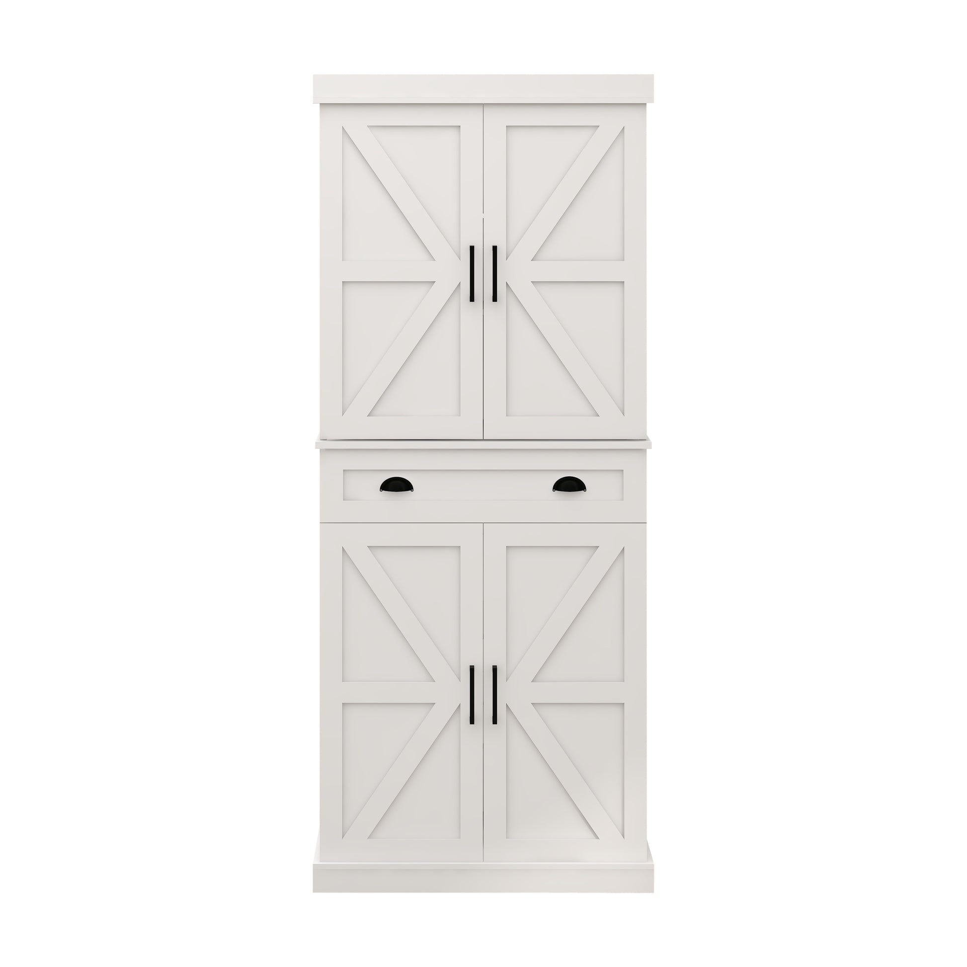 71" Kitchen Pantry Storage Cabinet With 4 Doors 2Doors With Racks ,1 Drawer, 2 Adjustable Shelves, Freestanding Cupboard For Kitchen, Dining Room And Living Room White White Mdf