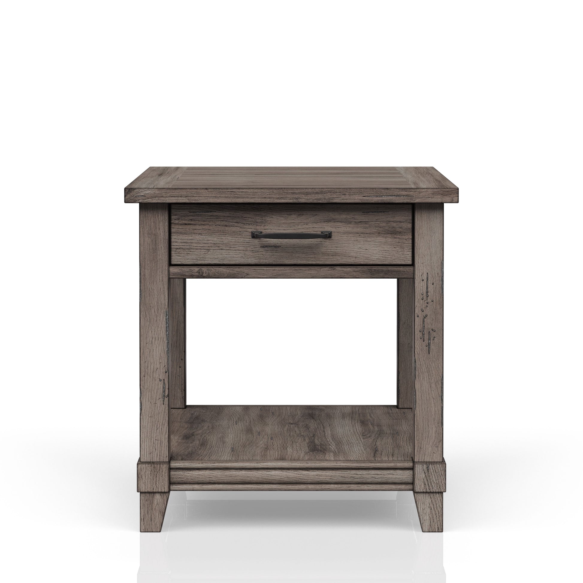 End Table W Storage Drawer & Usn Gray Solid Wood Mdf