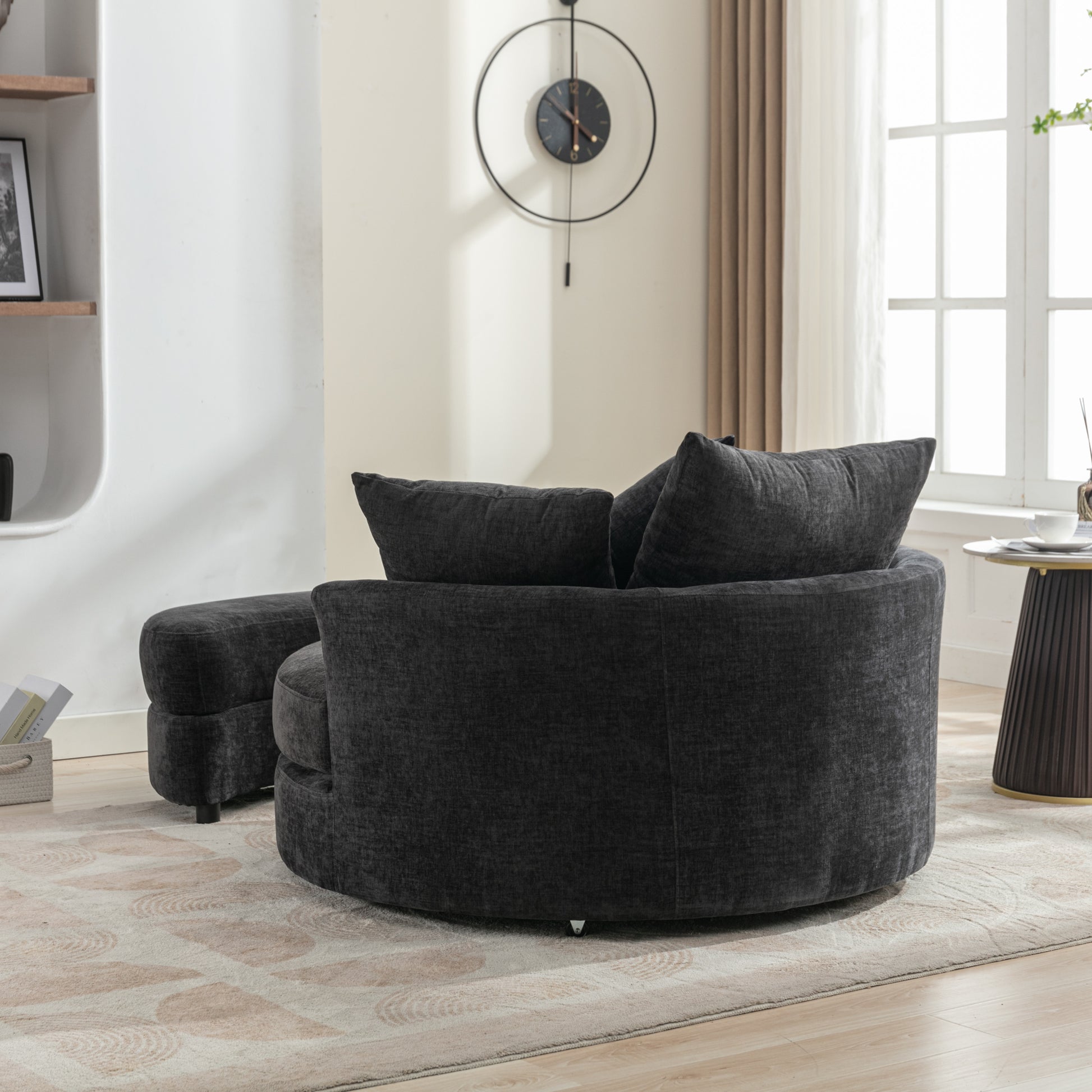Orisfur. 360 Swivel Accent Barrel Chair With Storage Ottoman & 4 Pillows, Modern Chenille Leisure Chair Round Accent For Living Room, Gray Gray Foam Chenille