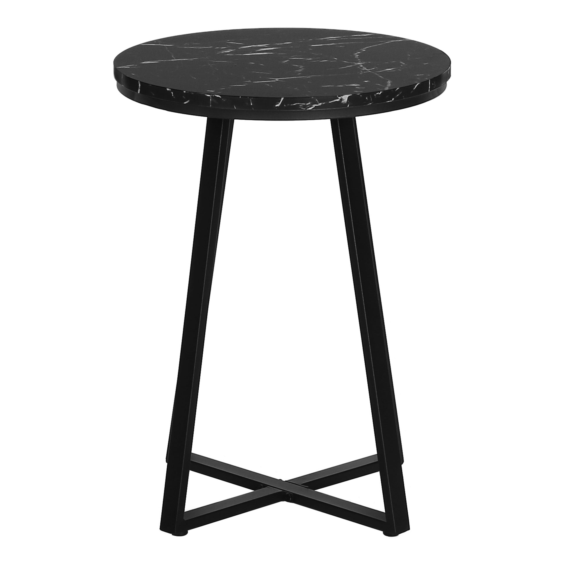 Accent Table, Side, Round, End, Nightstand, Lamp, Living Room, Bedroom, Black Marble Look Laminate, Black Metal, Contemporary, Modern Black Metal