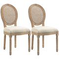 Homcom French Style Upholstered Dining Chair Set, Armless Accent Side Chairs With Rattan Backrest And Linen Touch Upholstery, Set Of 2, Cream White Cream White Polyester